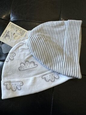 Baby Knit Beanie Set - Gray Cloud & Stripe - 0-6mos (2)